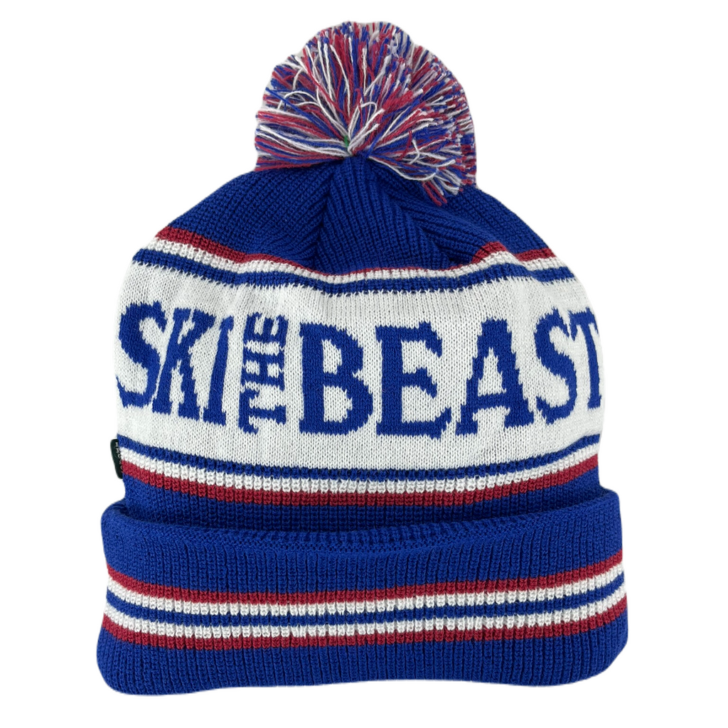 Killington Ski The Beast Windsor Knit In Stripe Cuff Beanie with Pom-Royal Blue/White/Cardinal/White/Royal Blue-Killington Sports