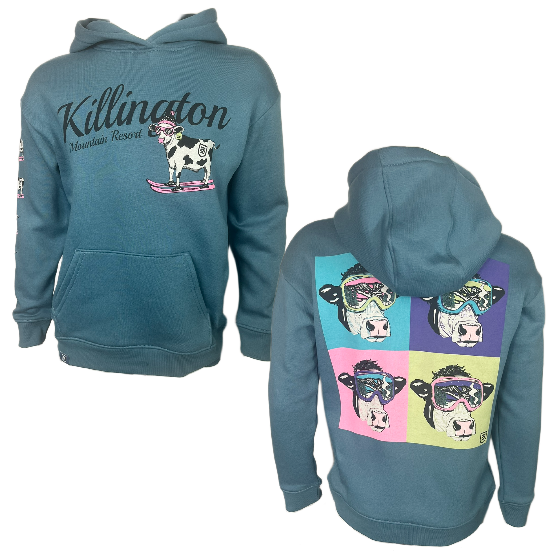 Killington Youth Cow Quadrant Hoodie-Blue Mirage-Killington Sports