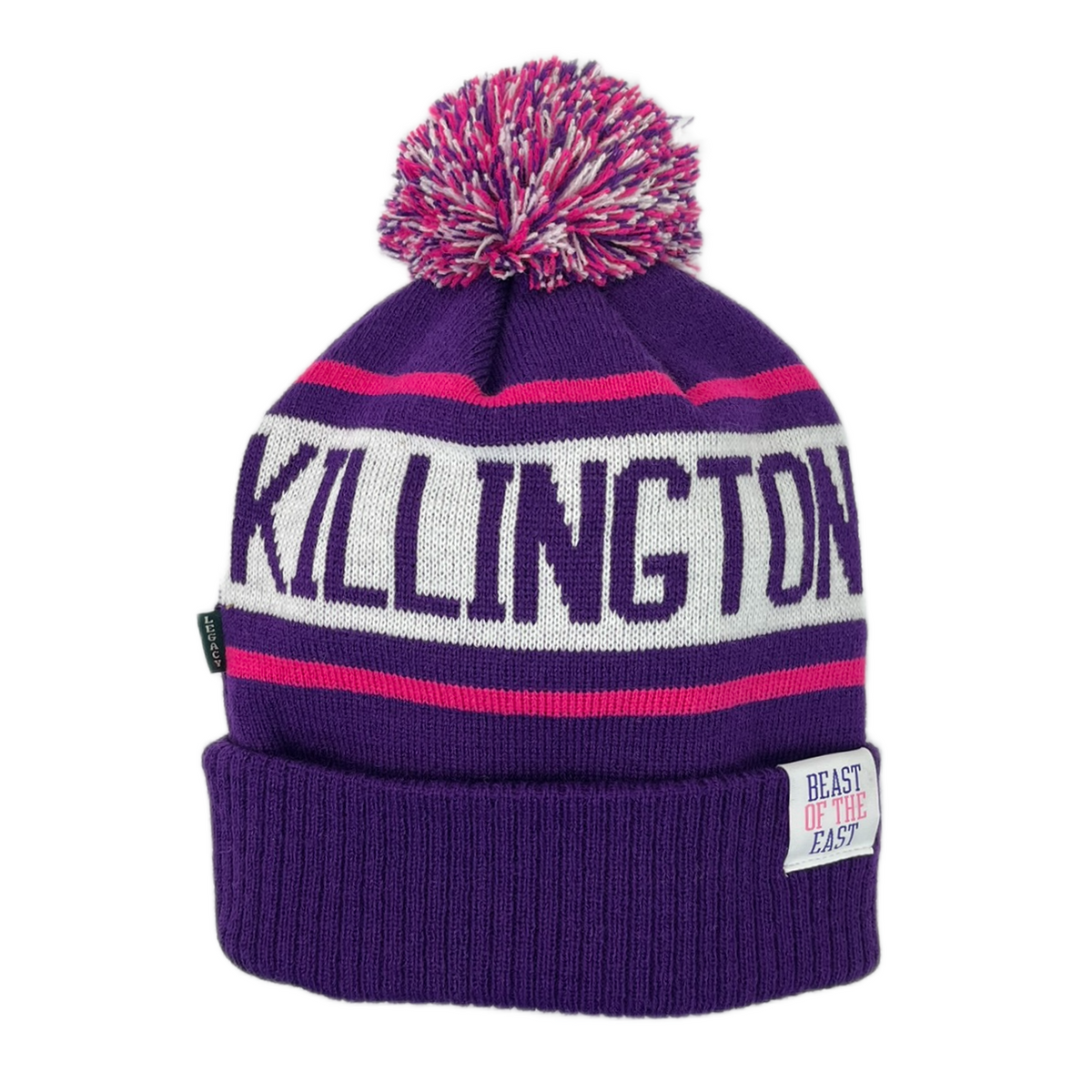 Killington Youth Old School Ribbed Cuff Beanie with Pom-Purple/Dark Pink/White-Killington Sports