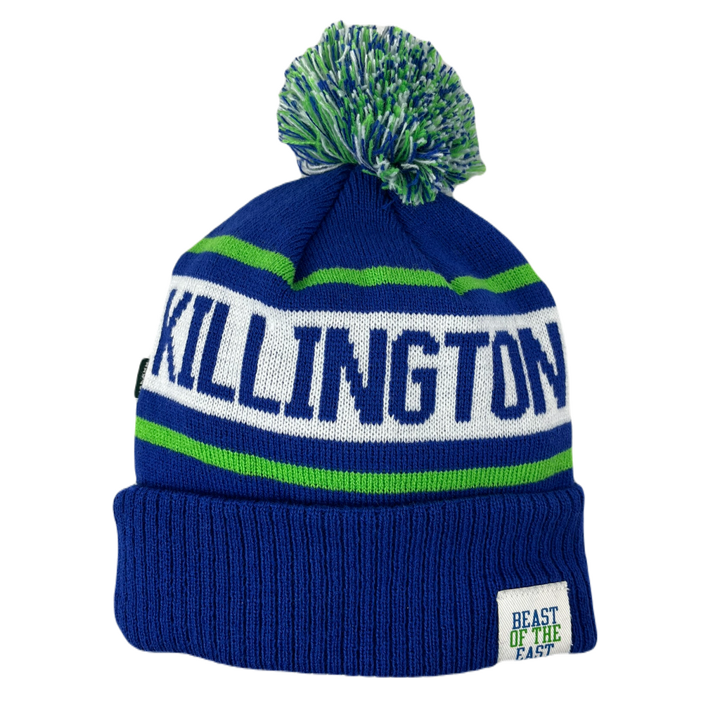 Killington Youth Old School Ribbed Cuff Beanie with Pom-Royal Blue/Key Lime/White-Killington Sports