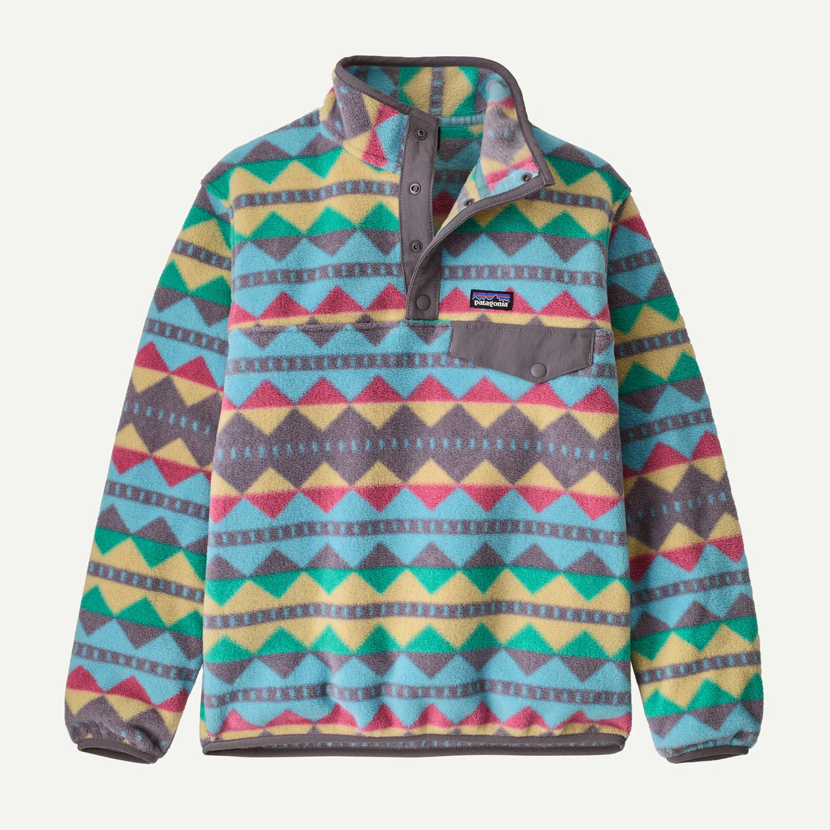 Patagonia Kids' Lightweight Synchilla® Snap-T® Fleece Pullover-Diamond Stripe: May Grey-Killington Sports