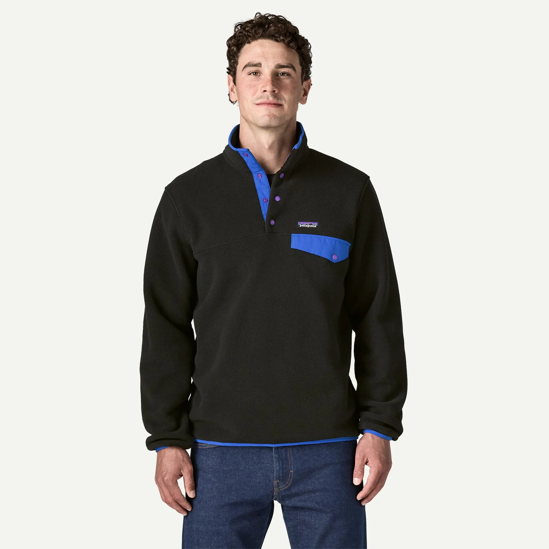 Patagonia Men's Lightweight Synchilla® Snap-T® Fleece Pullover-Black w/P6 Blue-Killington Sports