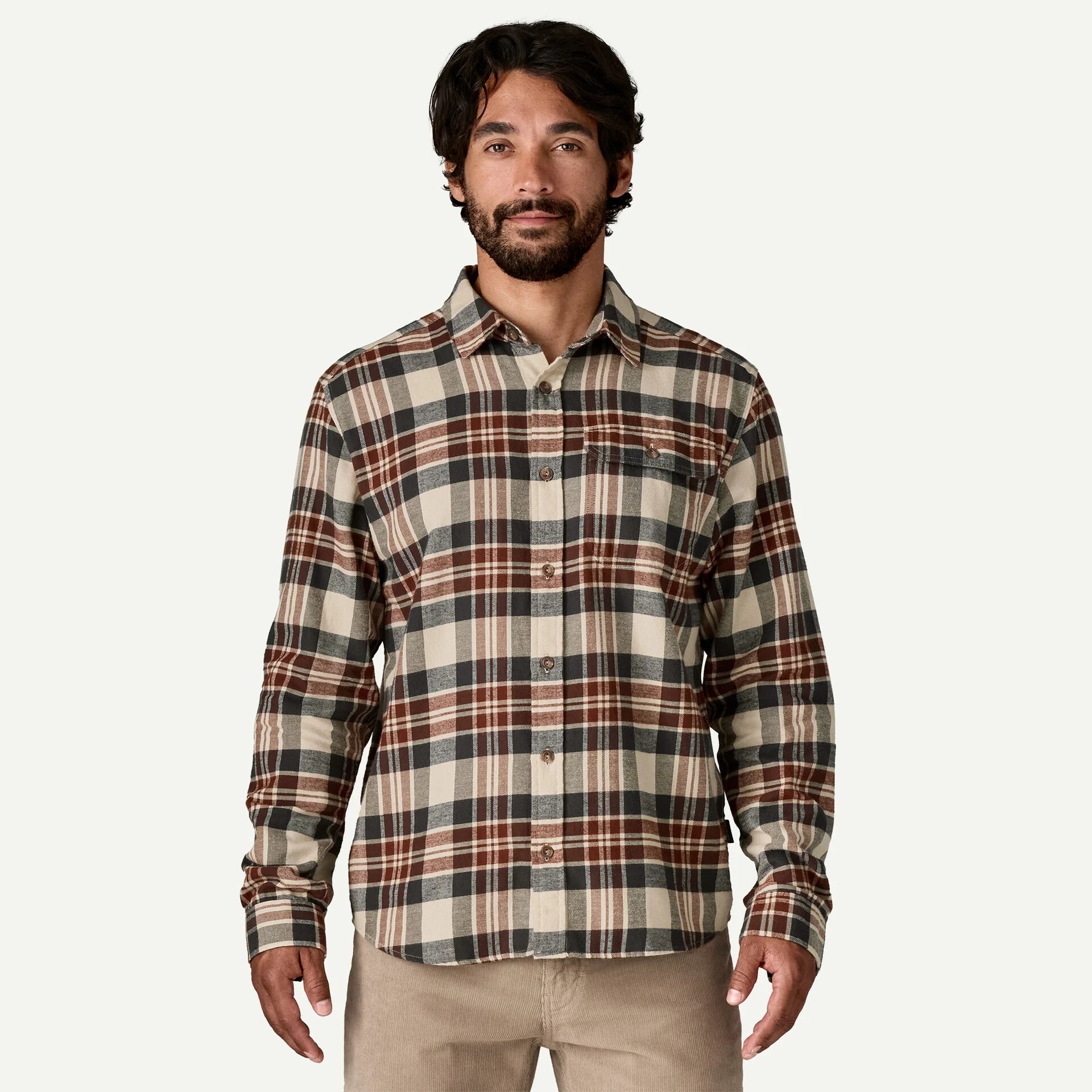Patagonia Men's Long-Sleeved Lightweight Fjord Flannel Shirt-Paw: Dried Vanilla-Killington Sports