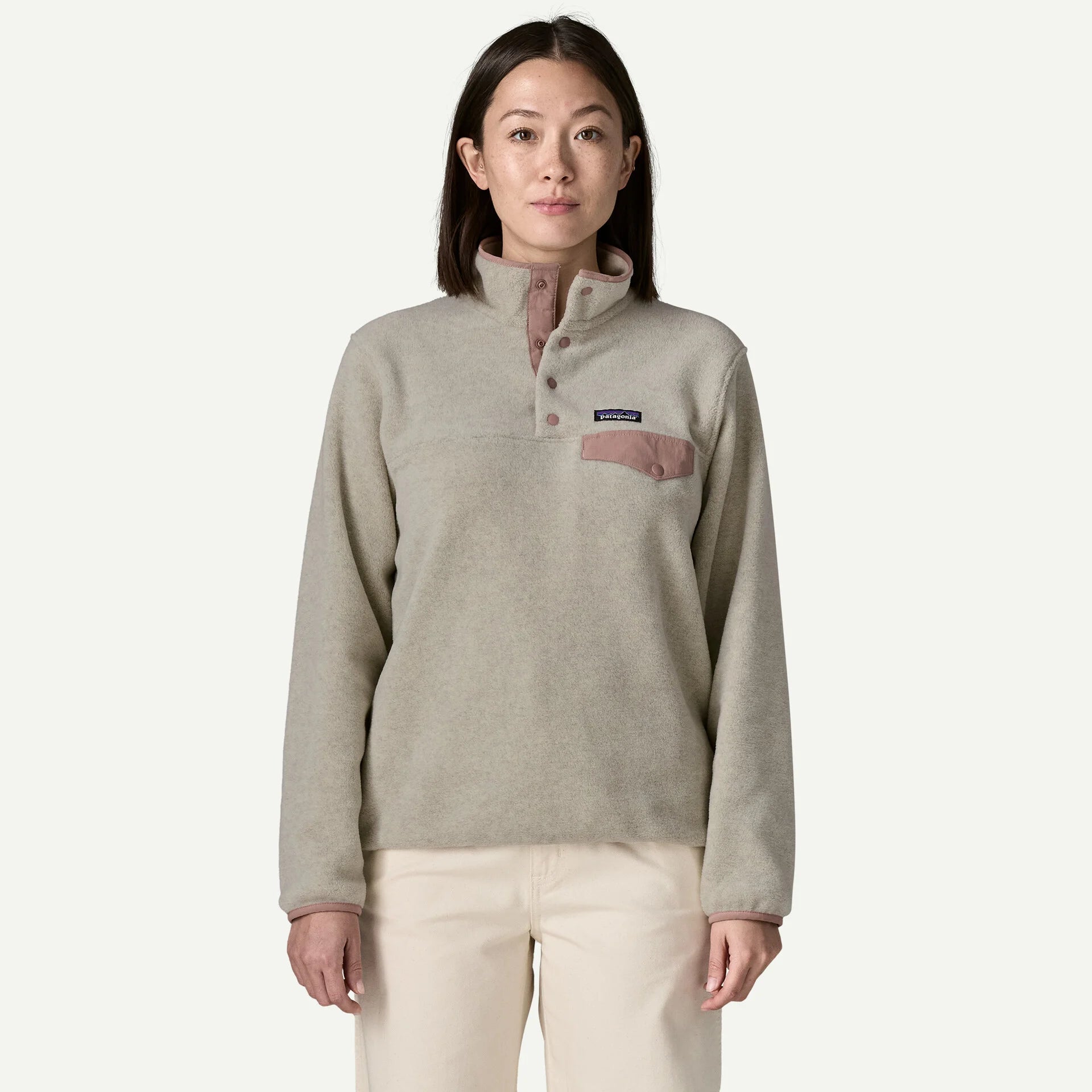 Patagonia Women's Lightweight Synchilla® Snap-T® Fleece Pullover-Oatmeal Heather w/Moonrise Taupe-Killington Sports