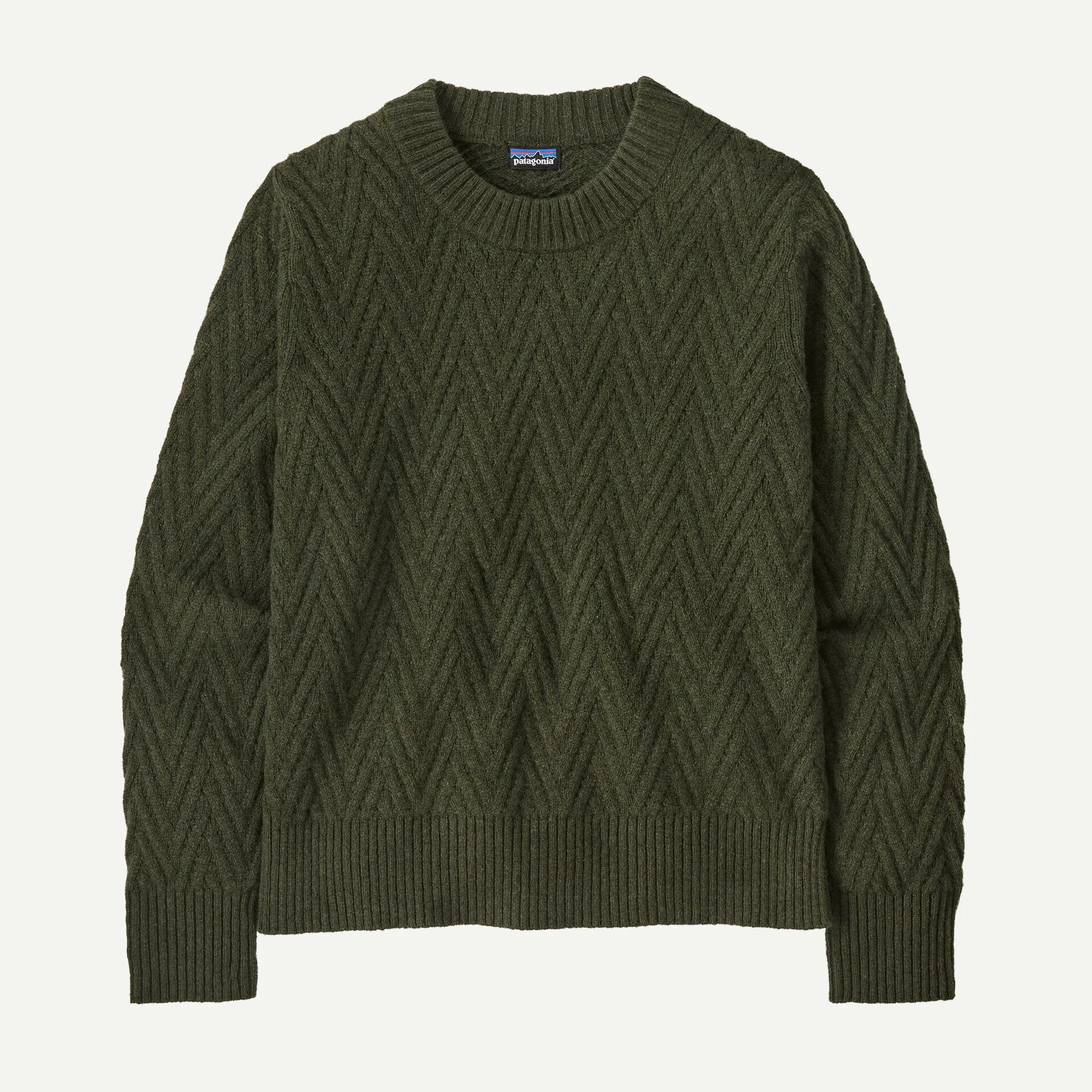Patagonia Women's Recycled Wool-Blend Crewneck Sweater-Chevron Cable: Basin Green-Killington Sports