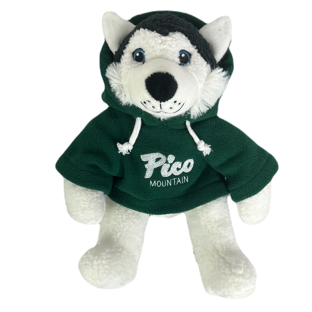 Pico Logo 10" Black Husky Stuffed Animal-Green Hoody-Killington Sports