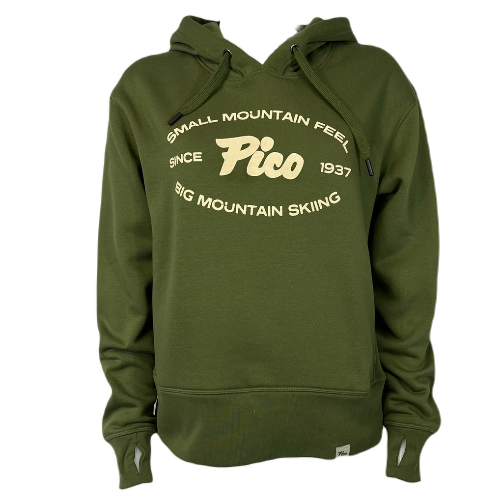 Pico Logo "Big Mountain Skiing" Womens Clean Hoodie-Olive-Killington Sports