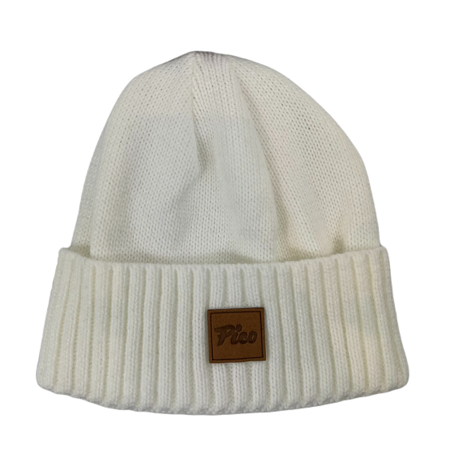Pico Logo Leather Patch Beanie-White-Killington Sports