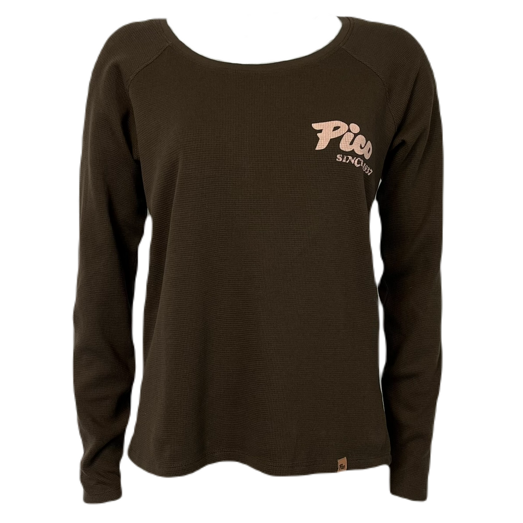 Pico Logo "Since 1937" Womens Long Sleeve Waffle Tee-Bark Brown-Killington Sports