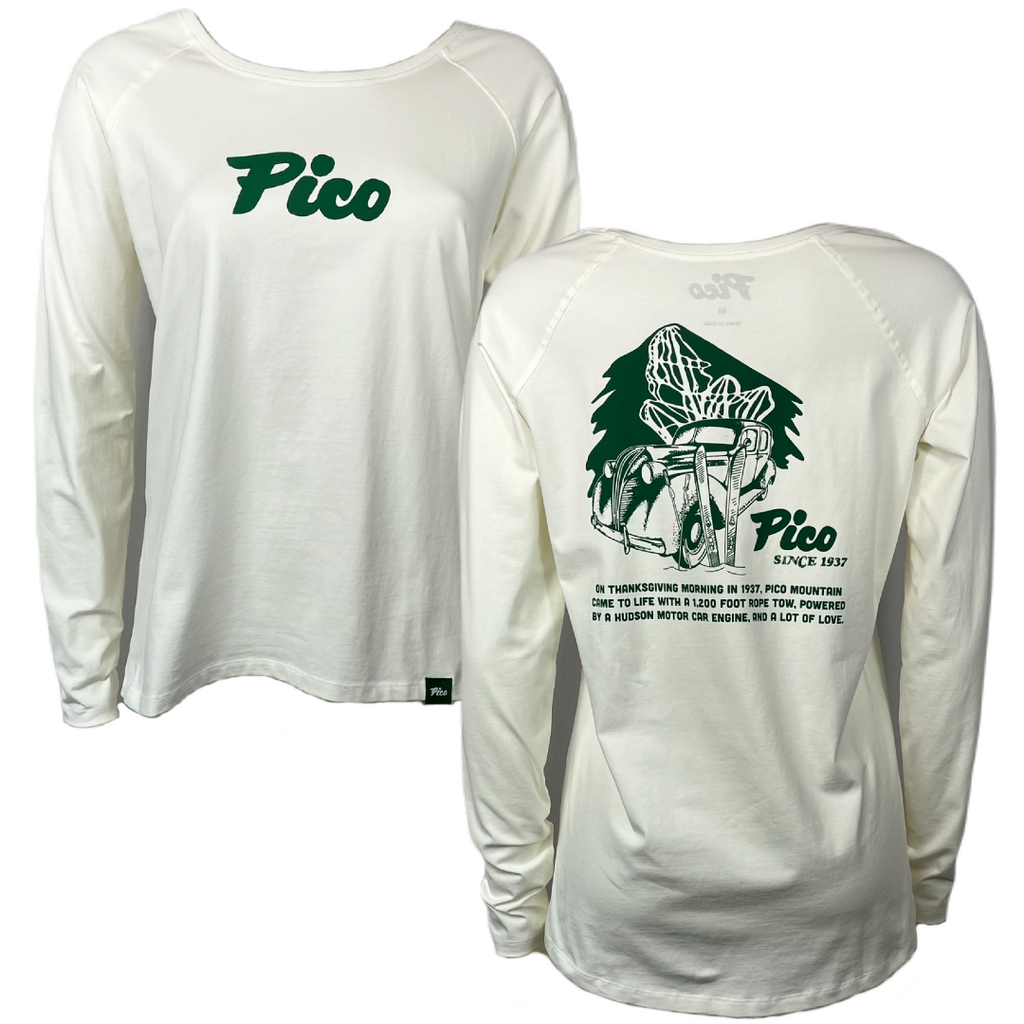 Pico Logo Vintage Racer Womens Long Sleeve Tee-White-Killington Sports