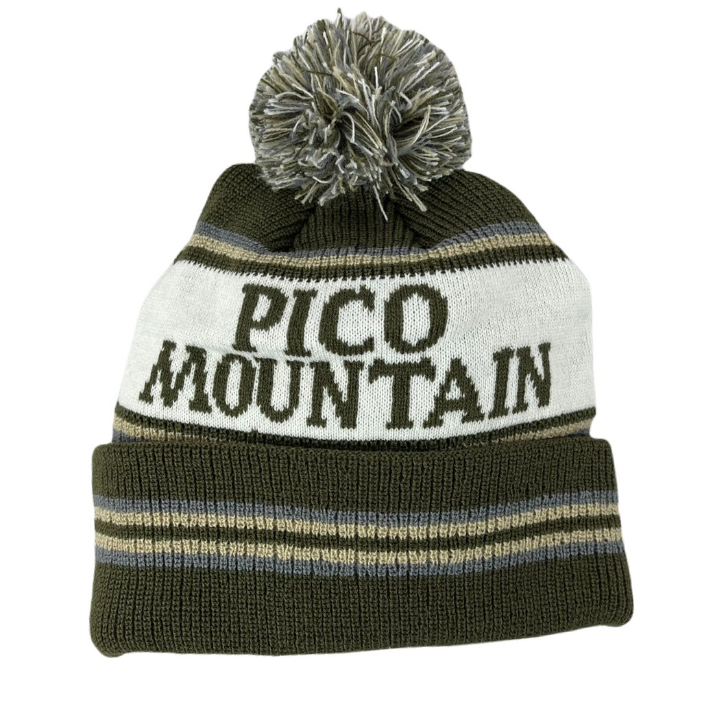 Pico Mountain Windsor Knit In Stripe Cuff Beanie with Pom-Moss Green/Natural/Light Grey/Stone/Moss Green-Killington Sports