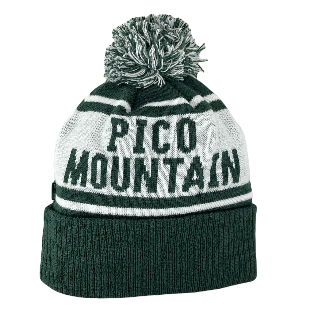 Pico Old School Ribbed Cuff Beanie with Pom-Dark Green/White/White-Killington Sports