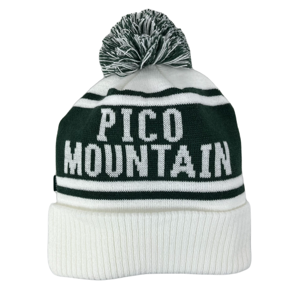 Pico Old School Ribbed Cuff Beanie with Pom-White/Dark Green/Dark Green-Killington Sports