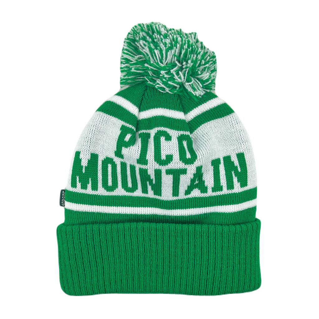 Pico Youth Old School Ribbed Cuff Beanie with Pom-Kelly Green/White/White-Killington Sports