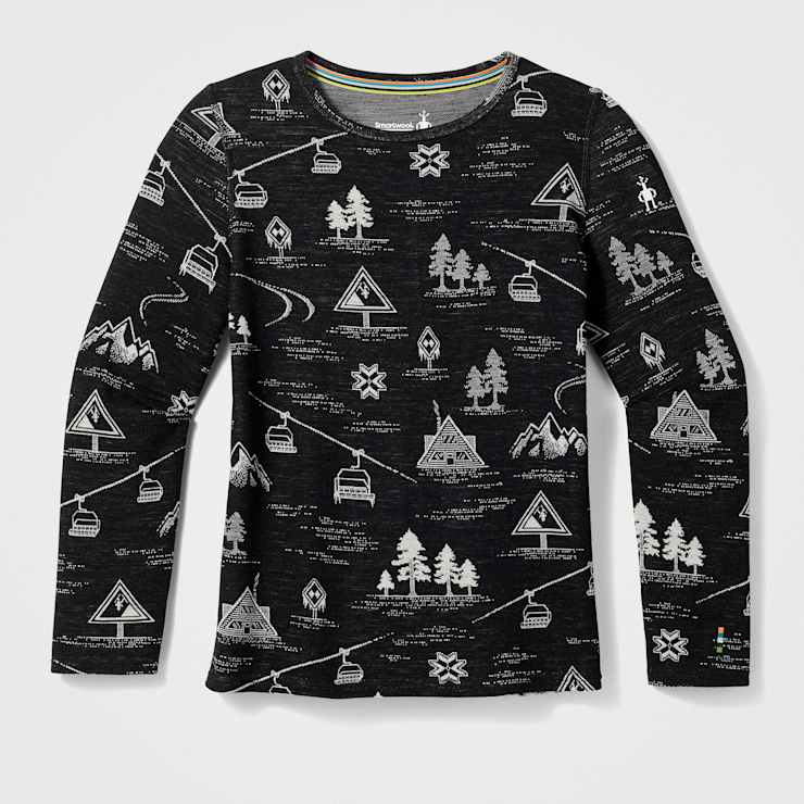 Smartwool Kids' Classic Thermal Merino Base Layer Crew-Black Ski Day-Killington Sports