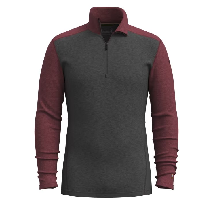 Smartwool Men's Classic Thermal Merino Base Layer 1/4 Zip-Charcoal-Currant-Killington Sports