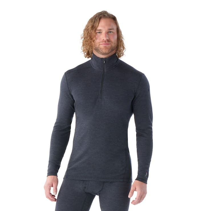 Smartwool Men's Classic Thermal Merino Base Layer 1/4 Zip-Charcoal Heather-Killington Sports