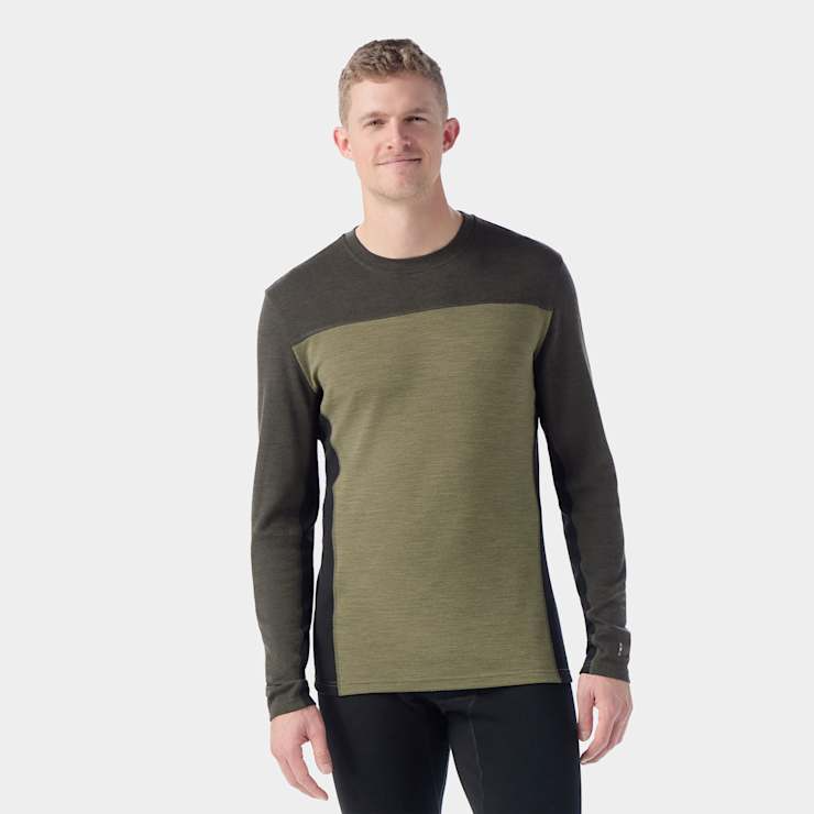 Smartwool Men's Classic Thermal Merino Base Layer Colorblock Crew-Winter Moss/North Woods-Killington Sports