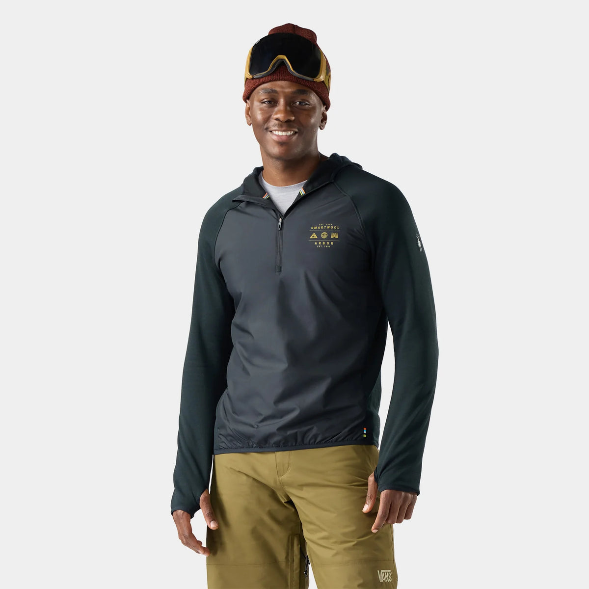 Smartwool Men's Smartloft 1/2 Zip Hoodie-Black/Honey Gold-Killington Sports