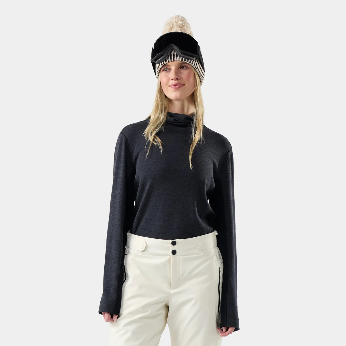 Smartwool Women's Classic Thermal Merino Mock Neck-Charcoal Heather/Black-Killington Sports