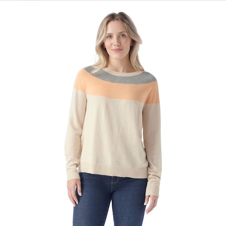 Smartwool Women's Edgewood Colorblock Crew Sweater-Almond Donegal-Killington Sports