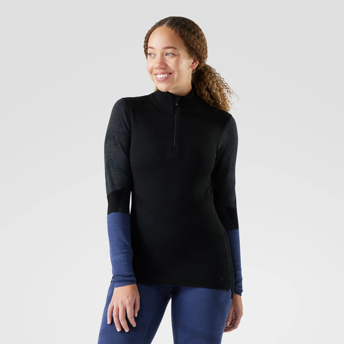 Smartwool Women's Intraknit Thermal Merino Base Layer Colorblock 1/4 Zip-Black/Charcoal-Killington Sports