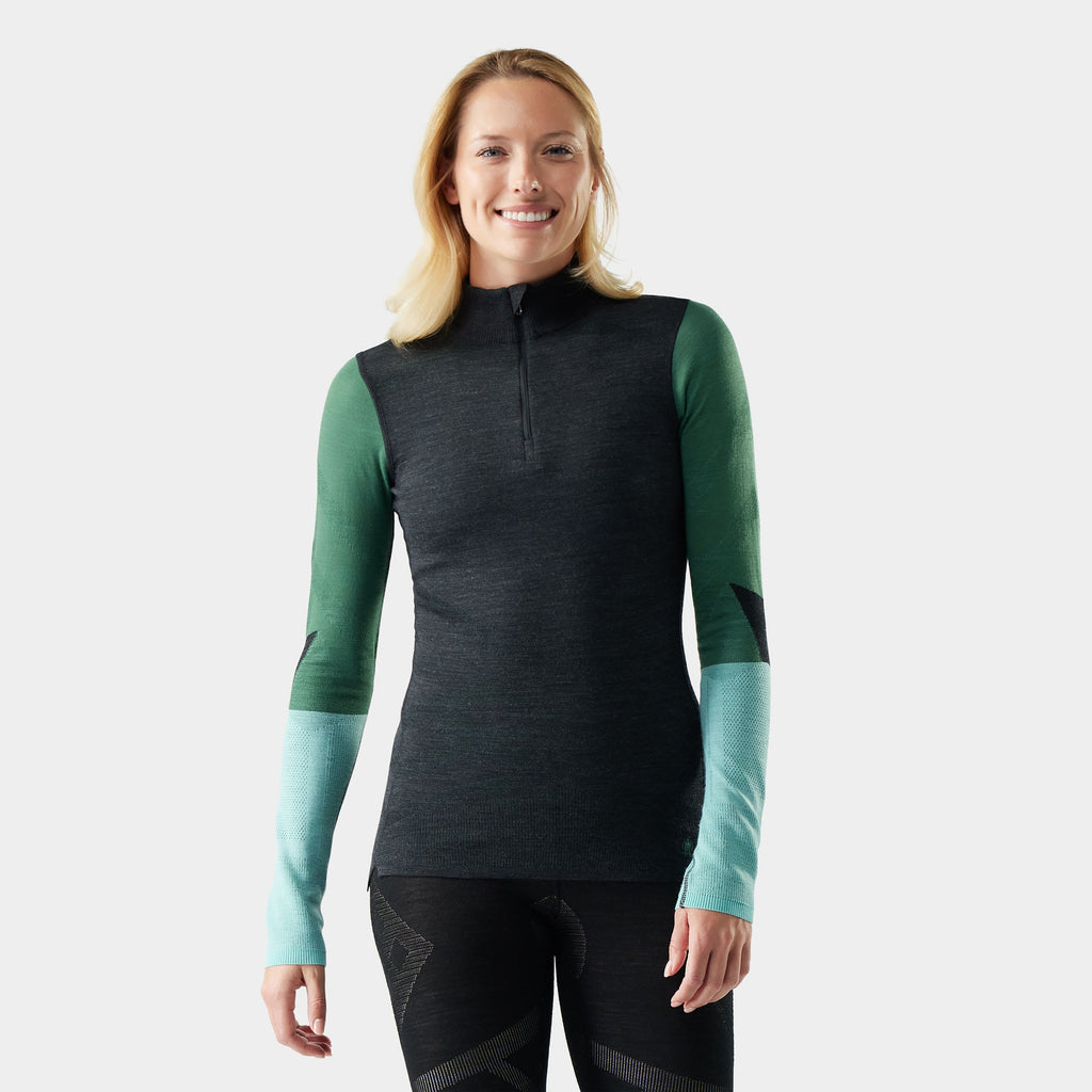 Smartwool Women's Intraknit™ Thermal Merino Base Layer Colorblock 1/4 Zip-Charcoal-Killington Sports