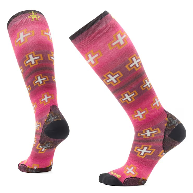 Smartwool Women's Ski Zero Cushion Paths Crossed Print OTC Socks-Power Pink-Killington Sports