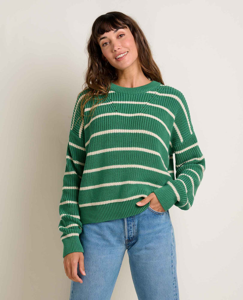 Toad & Co Women's Bianca Shaker Crew Sweater-Palm Stripe-Killington Sports
