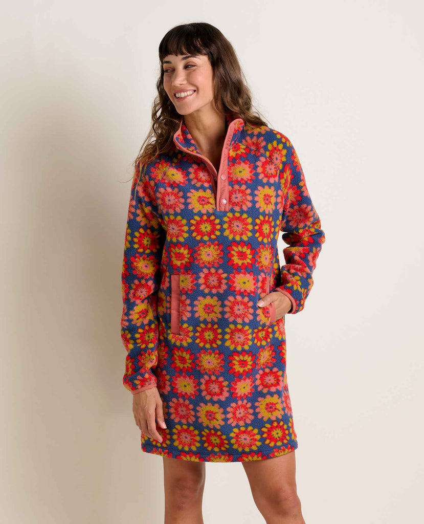 Toad & Co Women's Campo Fleece 1/4 Snap Dress-Kyanite Floral Print-Killington Sports