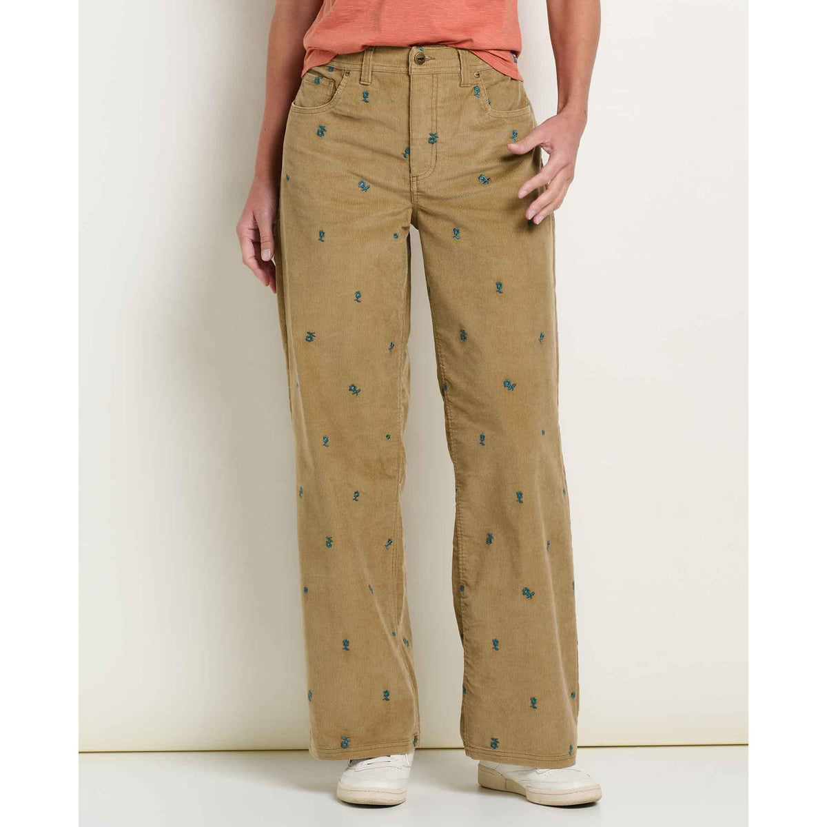 Toad & Co Women's Coaster Cord Wide Leg Pant Embroidered-Honey Brown Embroidery-Killington Sports