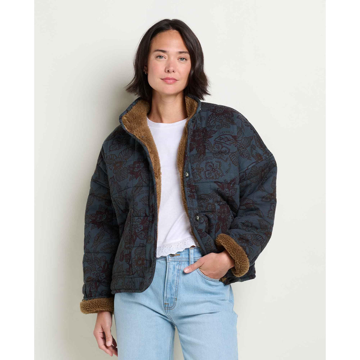 Toad & Co Women's Manzana Quilted Sherpa Jacket-Midnight Floral Print-Killington Sports