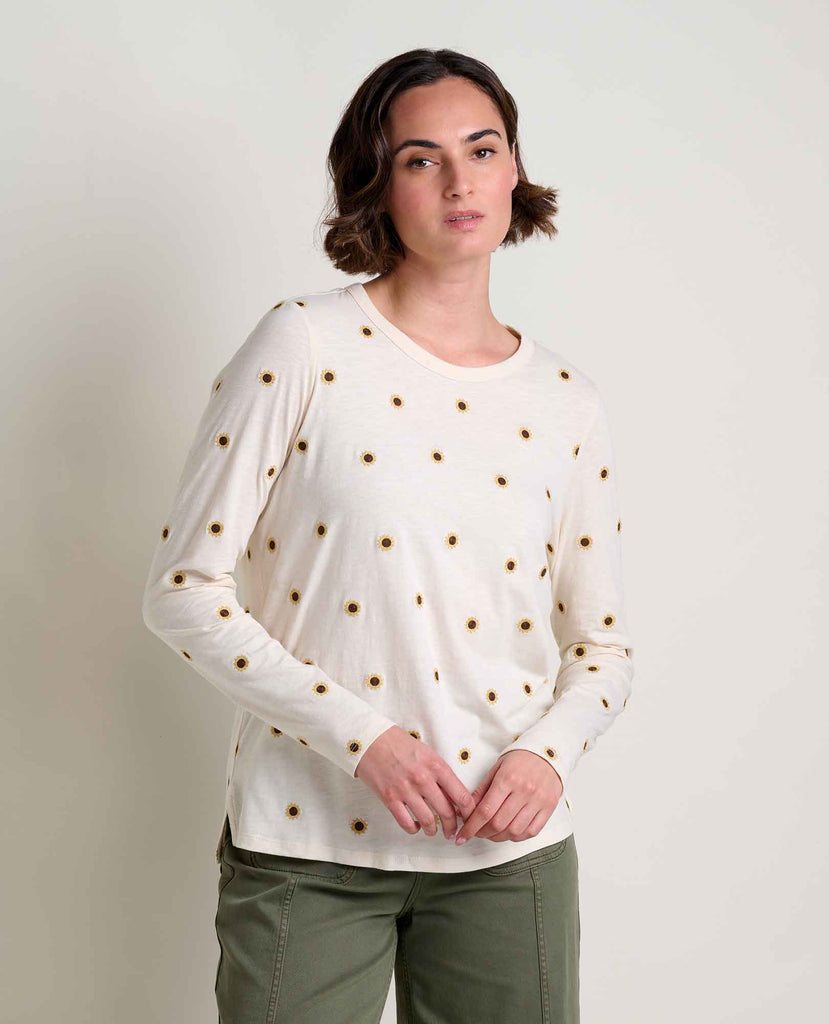 Toad & Co Women's Primo Long Sleeve Crew Embroidered-Salt Sunflower Embroidery-Killington Sports