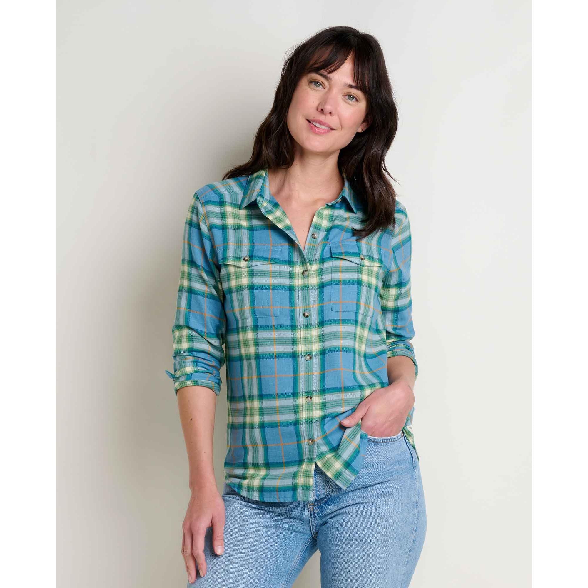 Toad & Co Women's Re-Form Flannel Long Sleeve Shirt-Glacier Large Windowpane-Killington Sports