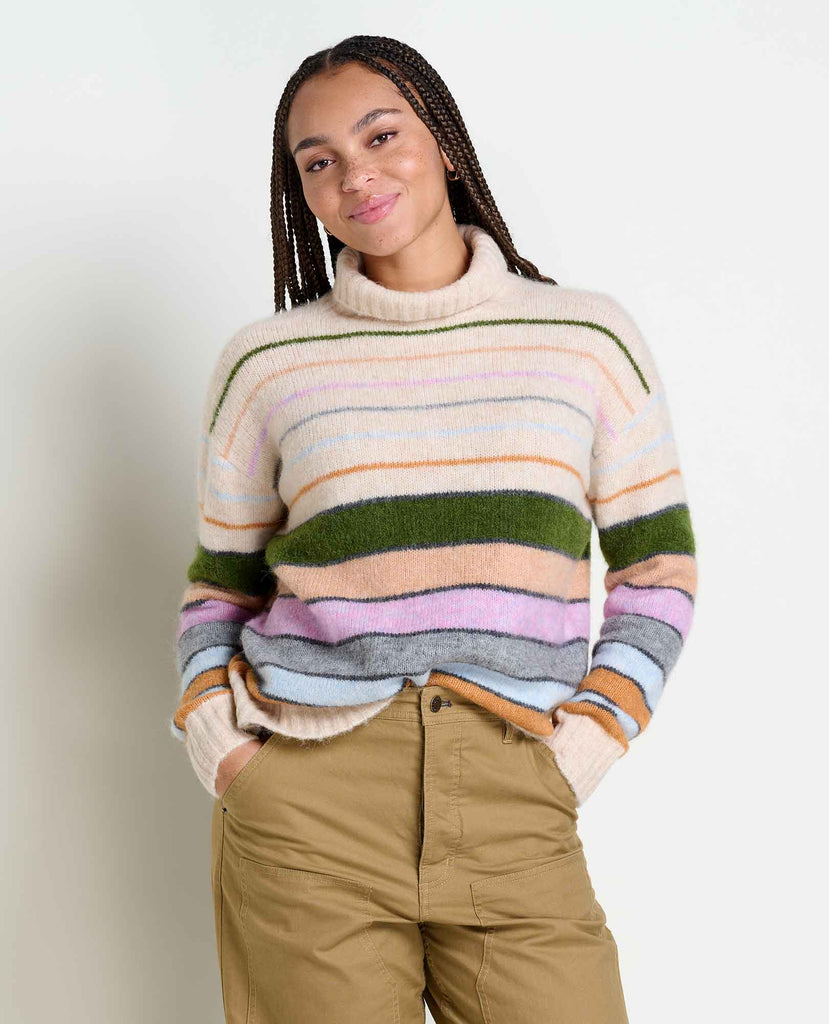 Toad & Co Women's Toddy T-Neck Sweater-Oatmeal Stripe-Killington Sports