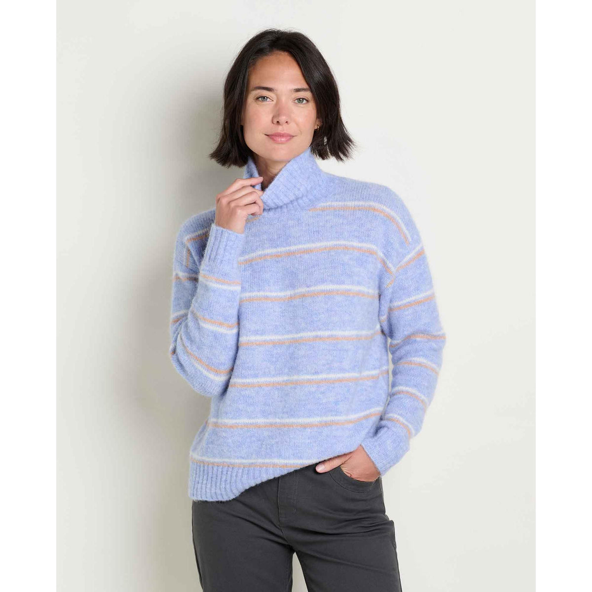 Toad & Co Women's Toddy T-Neck Sweater-Weathered Blue Pattern-Killington Sports